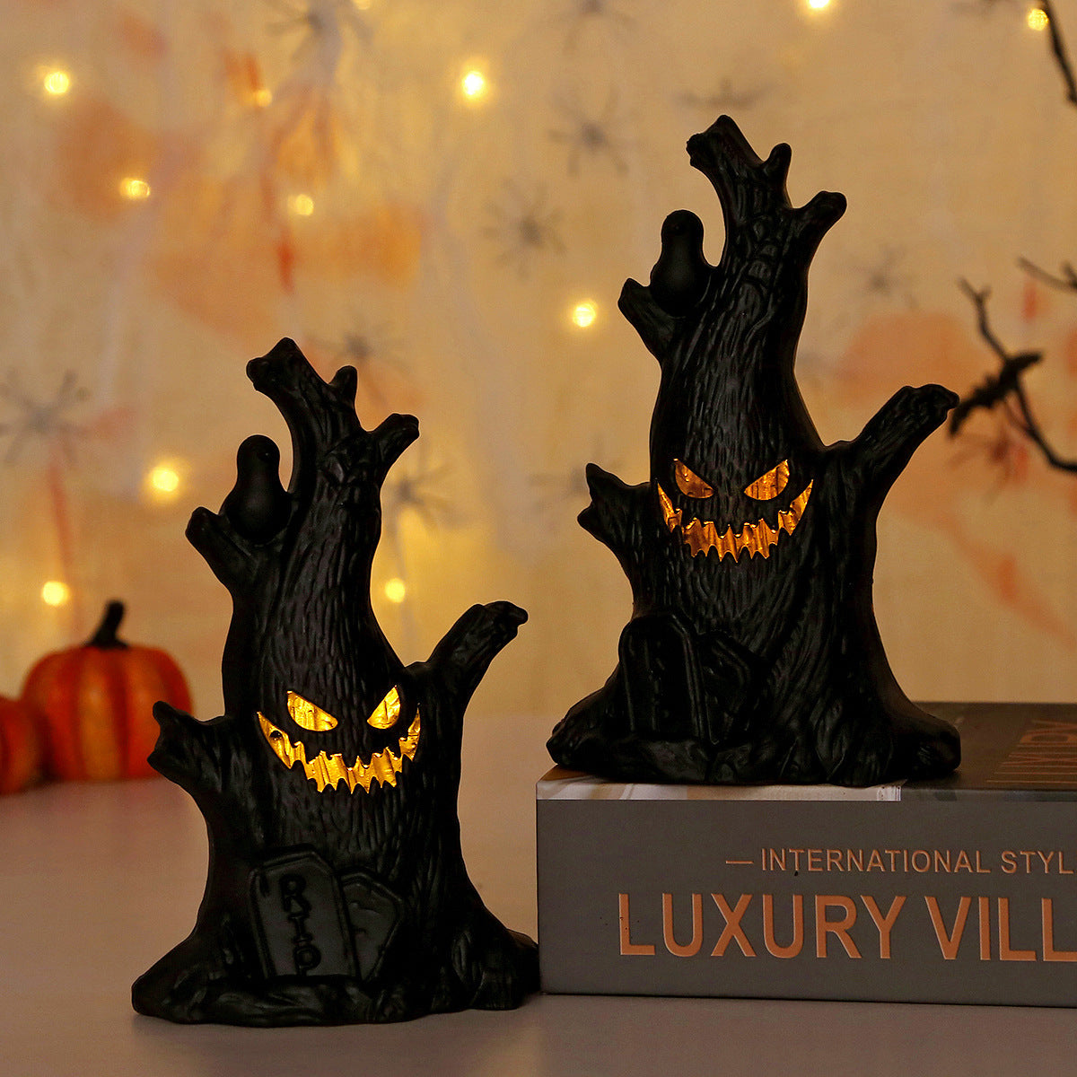🌙 Halloween Ghost Tree Pumpkin Lamp – Spooky Stump Decoration