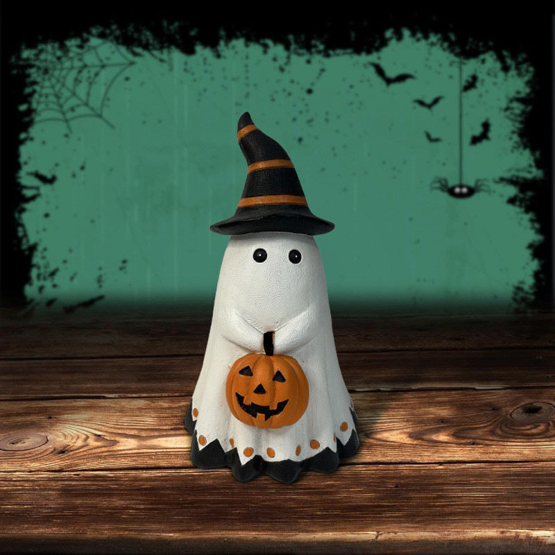 👻 Halloween Ghost Pumpkin Ornament – Resin Craft Decor