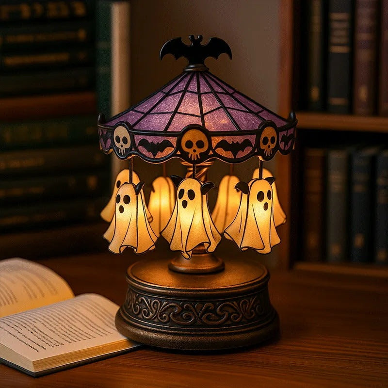 👻 Cute Ghost Carousel Night Light – Magical Home Decor