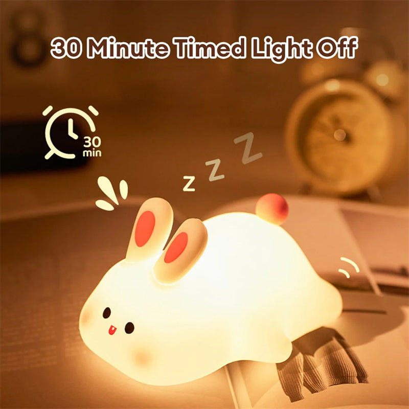 Lying Bunny LED Night Light – Touch Sensor Silicone Bedside Lamp for Kids