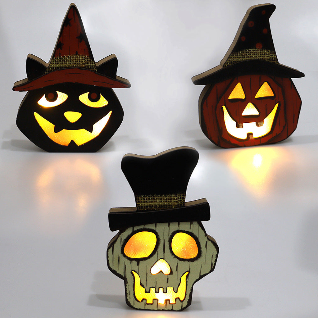 🎃 Creative Wooden Pumpkin Lamp – Halloween Glow Decoration