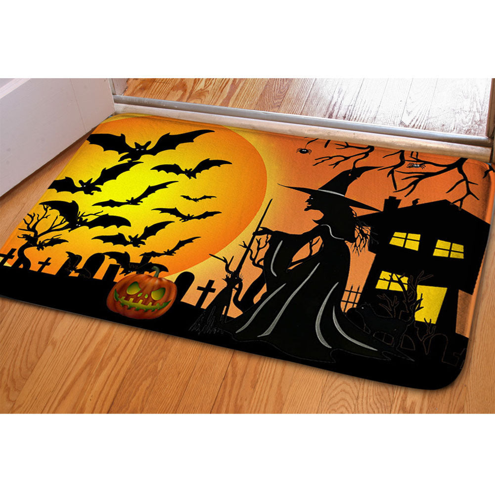 🦇 Halloween Ghost & Bat Print Toilet Rug – Spooky Bathroom Decor