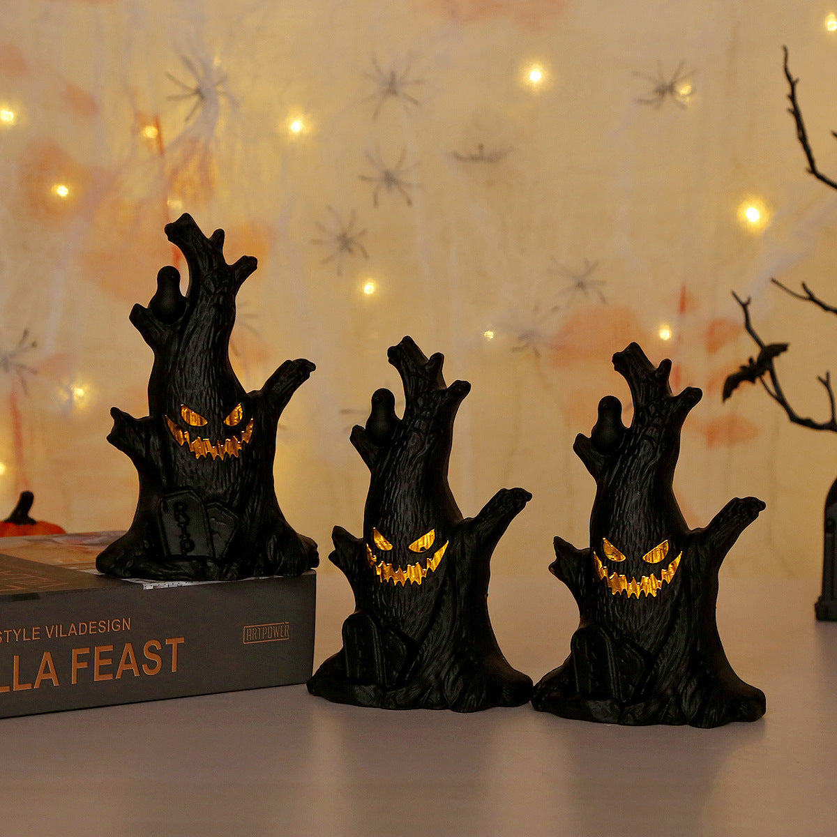 🌙 Halloween Ghost Tree Pumpkin Lamp – Spooky Stump Decoration