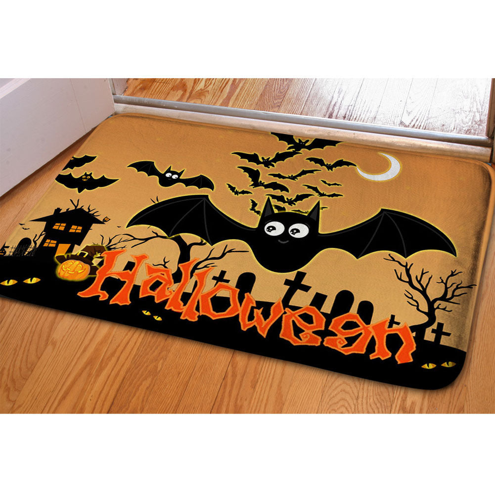 🦇 Halloween Ghost & Bat Print Toilet Rug – Spooky Bathroom Decor