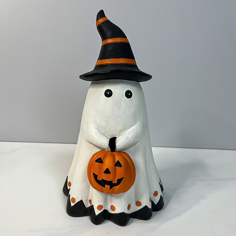 👻 Halloween Ghost Pumpkin Ornament – Resin Craft Decor