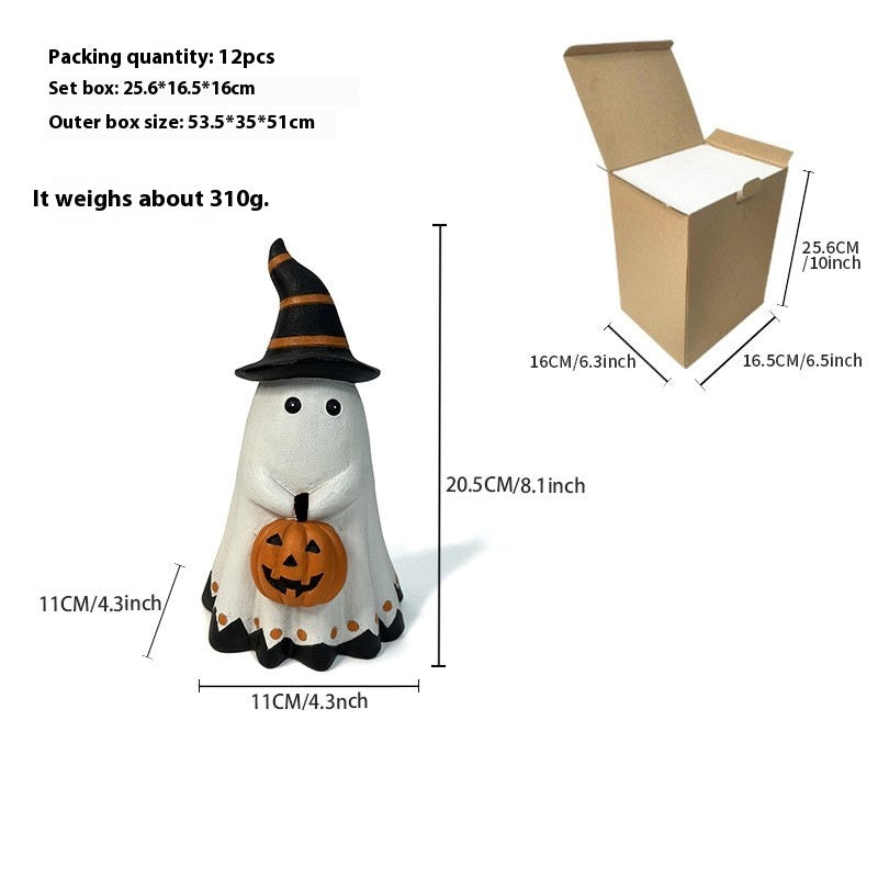 👻 Halloween Ghost Pumpkin Ornament – Resin Craft Decor