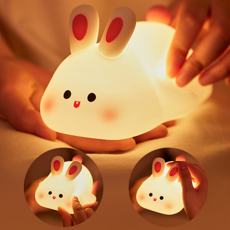 Lying Bunny LED Night Light – Touch Sensor Silicone Bedside Lamp for Kids