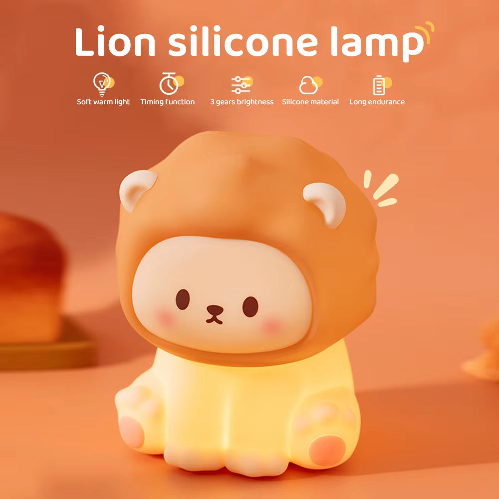 Lion Silicone Night Light – Soft Glow, Dimmable & Rechargeable Bedside Lamp for Kids