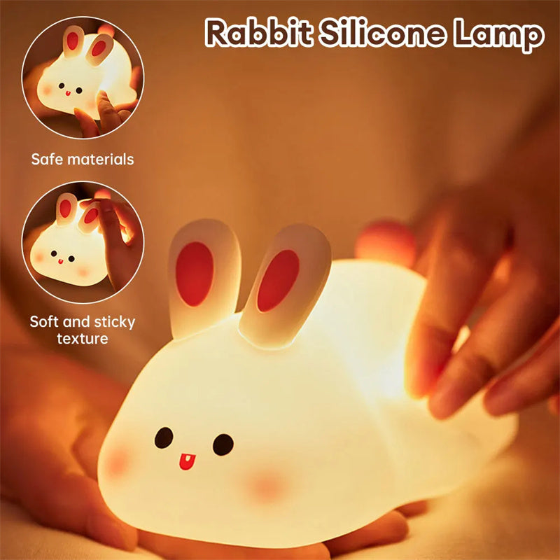 Lying Bunny LED Night Light – Touch Sensor Silicone Bedside Lamp for Kids