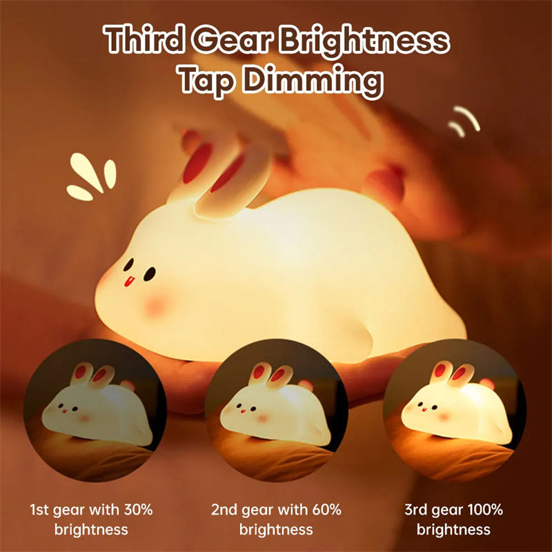 Lying Bunny LED Night Light – Touch Sensor Silicone Bedside Lamp for Kids
